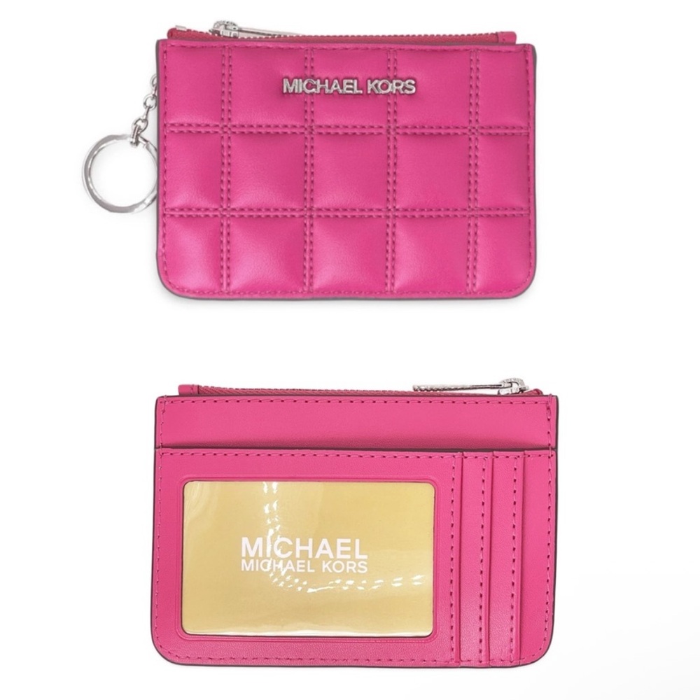Michael Kors Jet Set Chocolate Bar Quilted Leather Wallet Pink NEW